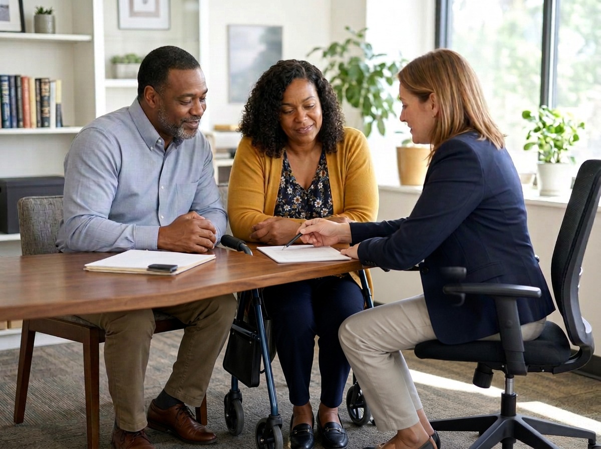 Applicant reviewing Social Security paperwork with a caseworker